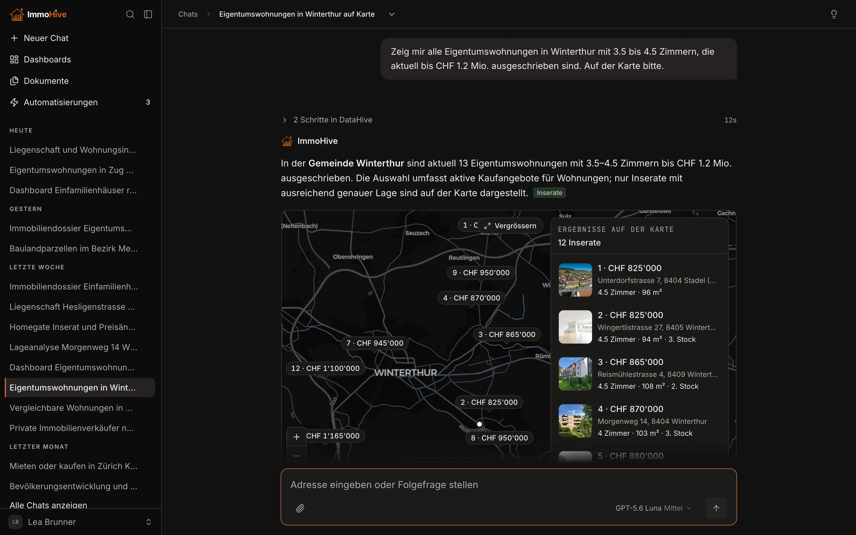 Inserate anfragen und mit Preisen auf der Karte sehen